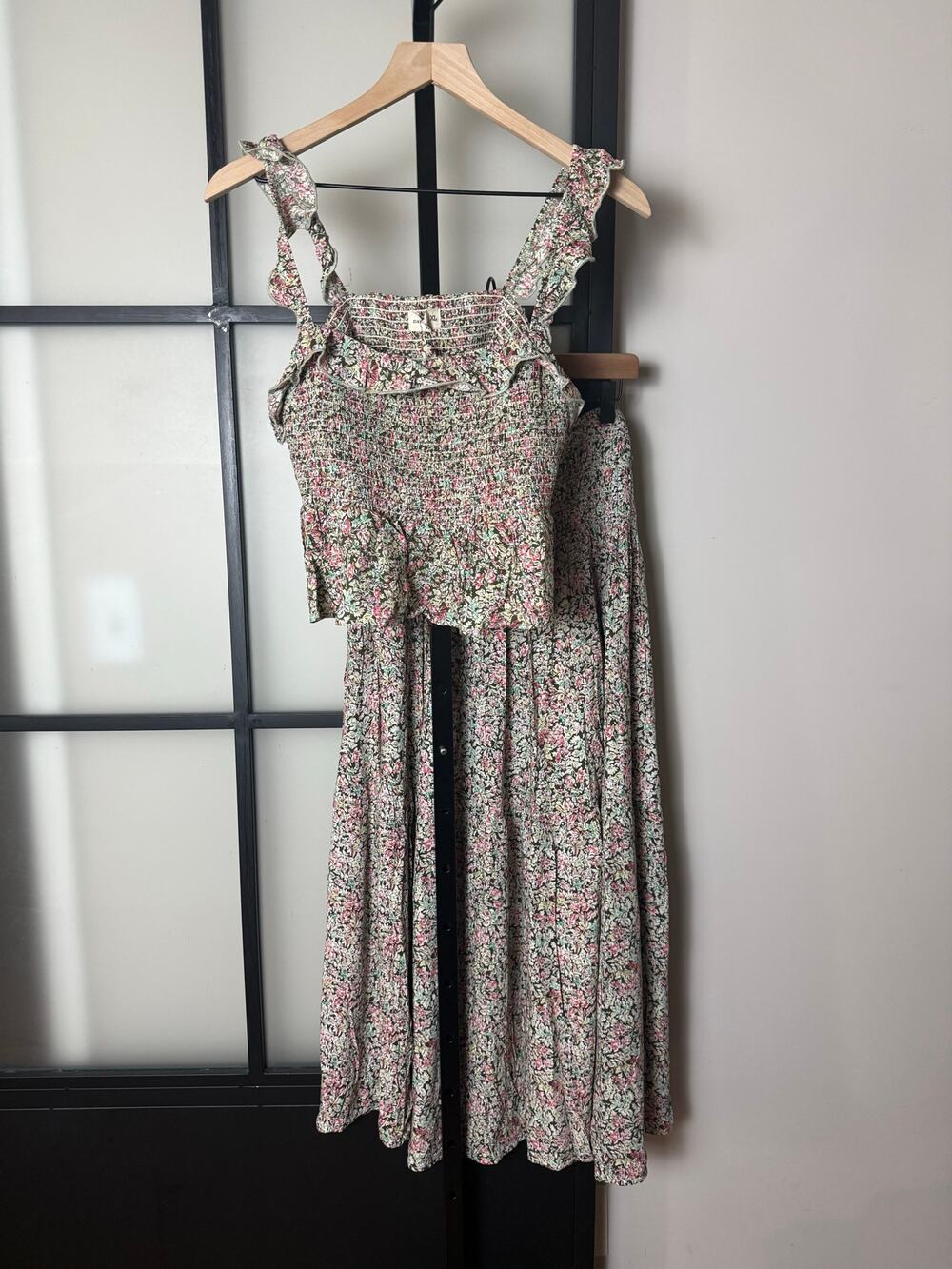 NATURAL LIFE Pink Green Floral Two-Piece Dress Set